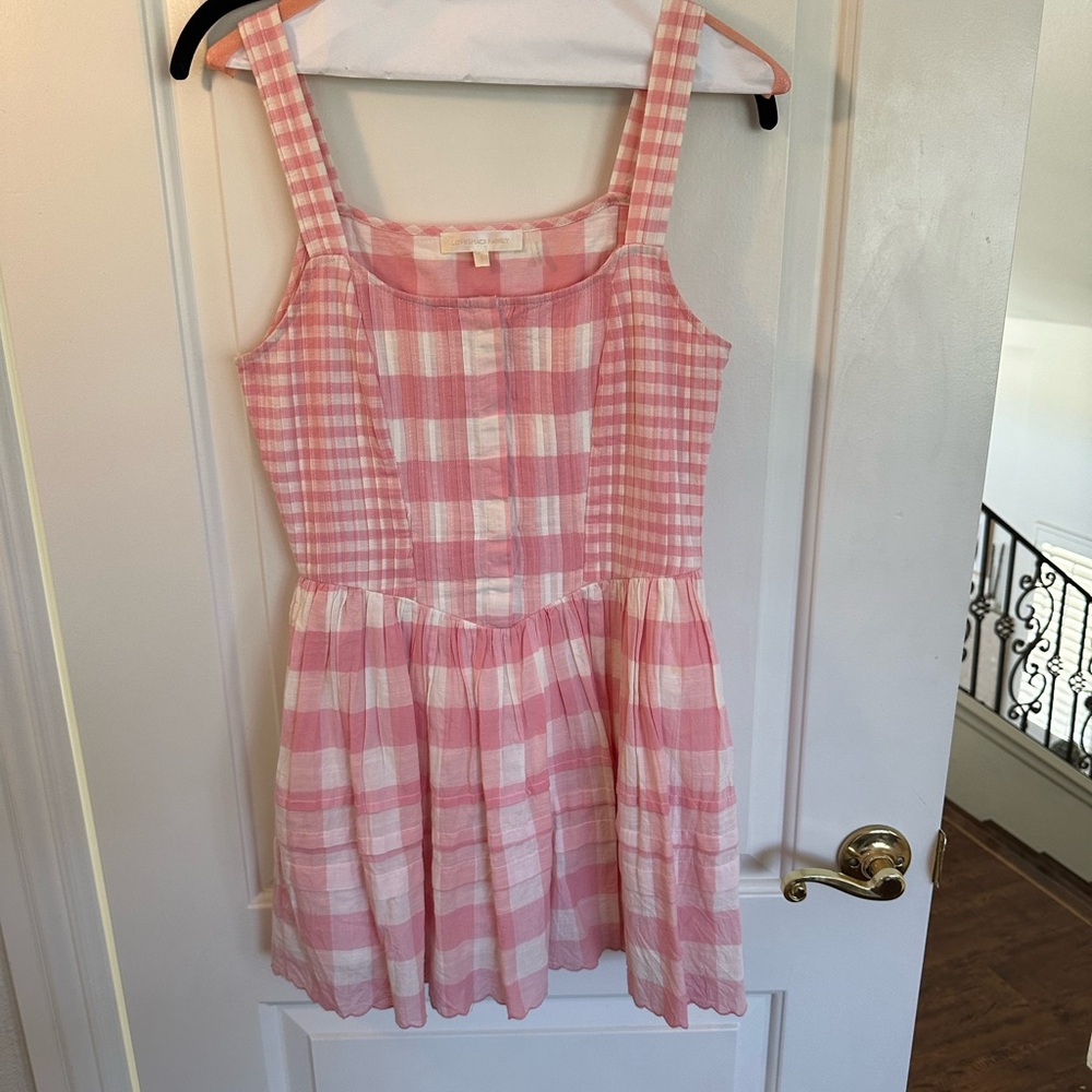 LoveShackFancy pink plaid mini dress